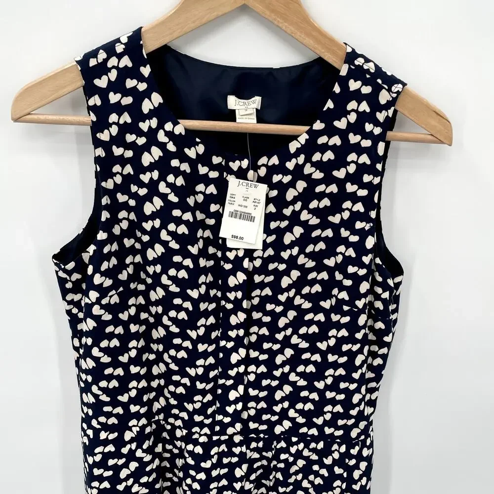 J. Crew NWT Scattered Heart Navy Split Neck Dress // 2